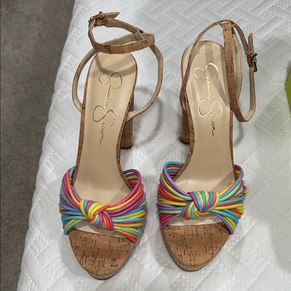 Jessica Simpson Rainbow Cork Heels with Ankle Strap